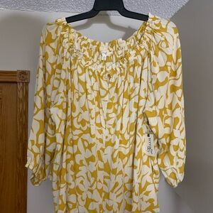 New Terra & Sky Yellow and White Smocked 3/4 Sleeve Blouse. Size 1X (16W - 18W)